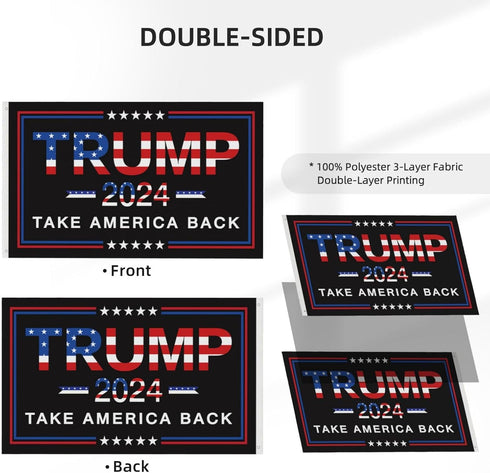 Trump 2024 Flag 3x5 Ft Take America Back Flag Double Sided 3 Ply Indoor Outdoor Banner...