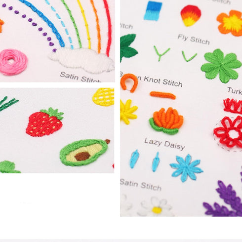 Beginner's Embroidery Stitch Practice Kit, 3 Flora and Fauna Embroidery Kits to Learn 30 Different Stitches, Includes Embroidery Hoop and Floss, w...