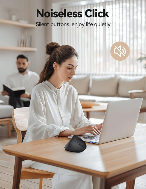 Ergonomic Mouse, 2.4GHz Optical Vertical Mouse with 5 Adjustable DPI Levels, Up to 4800 DPI, Silent Wireless Mouse with 6 Ergonomic Buttons for La...