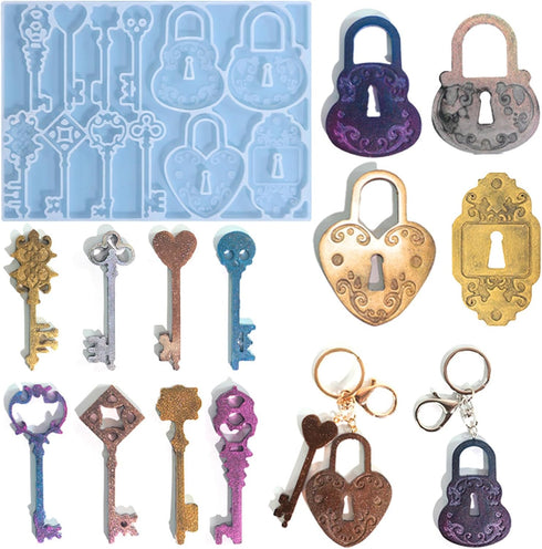 Lock Key Resin Silicone Molds Casting Molds Jewelry Making Tools for DIY Craft Keychain Necklace Earrings Pendant Projects...