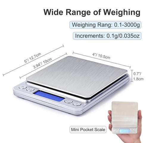 Food Scale Digital Weight 3000g/0.1g Oz Grams and Ounces Kitchen Scale for Cooking Baking with Backlight LCD Display, Tare, 9 Units, Auto Off, 2 T...