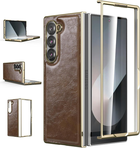 for Samsung Galaxy Z fold 6 5G Case, Ultra Slim Lightweight,PU Leather+ PC Material Hard Cover,Stylish Phone Case, Support Wireless Charging Case ...