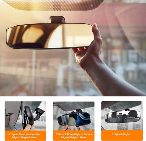 12x3.6'' Rear view Mirror Panoramic Wide Angle Rearview Mirror Universal Interior Clip On Convex Rear View Mirror Lengthened Widened No Blind Spot...