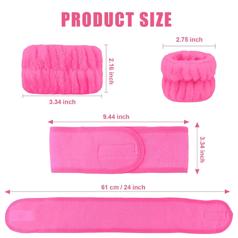 2Pcs Hot Pink Spa Headbands for Washing Face 4Pcs Wrist Washbands, Adjustable Skincare Headbands Make Up Headbands Face Wash Headbands...