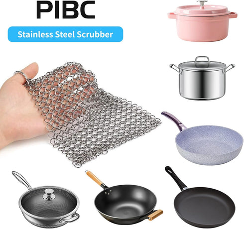 Cast Iron Cleaner 8"x6" 316L Stainless Steel Chainmail Scrubber for Griddle Skillet Dutch Oven Wok Stainless Steel Pot Cast Iron Pan...