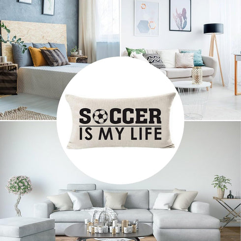 Best Gift Sports-Themed Throw Pillow Cover For Kid Teens Boys Soccer Is My Life Cotton Line Waist Lumbar Pillow Case Personalized Cushion Cover Fo...