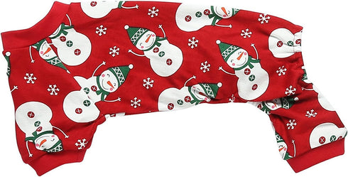 Cute Snowman Xmas Pet Clothes for Dog Pajamas Soft Christmas PJS, Medium Red Back Length 16"...