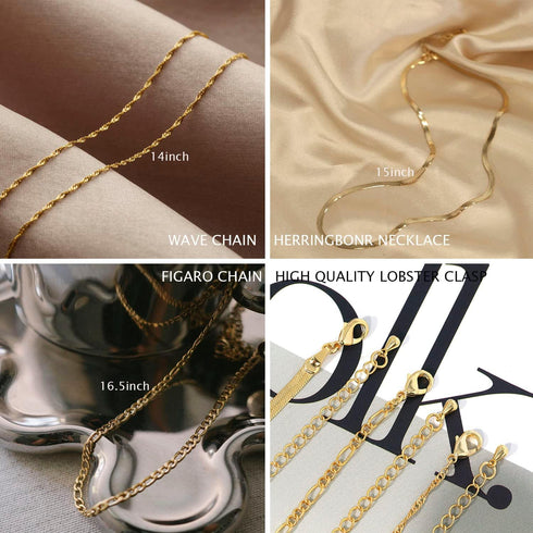 Herringbone Necklace For Women,14k Gold Plated Layered Gold Necklaces Dainty Gold Herringbone Necklace Chunky Thin Paperclip Snake Chain Choker Ne...