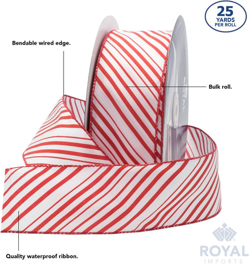 Royal Imports Red/White Candy Cane Christmas Ribbon, 2.5" (#40) Peppermint Design for Floral, Craft, Holiday Decoration, 25 Yard Roll (75 FT Spool...