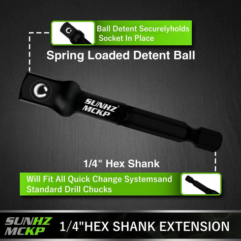 SUNHZMCKP 6-Piece Impact Grade Socket Adapter Set, 3" & 6" Extension Bit with Holder, 1/4-Inch Hex Shank Extension To 1/4", 3/8" and 1/2" Drive, A...