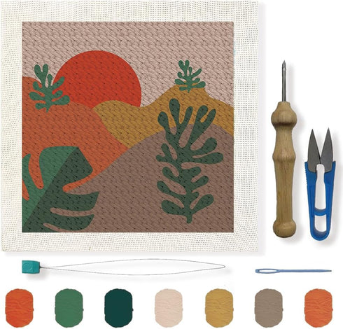BEUNITONE Punch Needle Kits for Adults Beginner Adjustable Plant Punch Embroidery Kit Square Landscape Rug Yarn Hooking Starter Kit Include Instru...