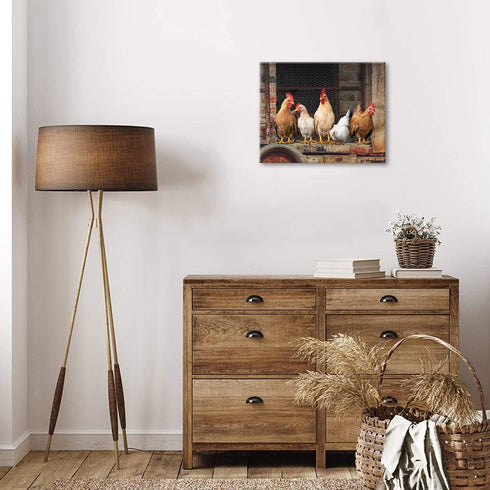 Woxfcart Kitchen Wall Art Chicken Decor - Farm Animal Rooster Pictures on Canvas Prints for Rustic Farmhouse Dining room Walls Decoration 15x12...