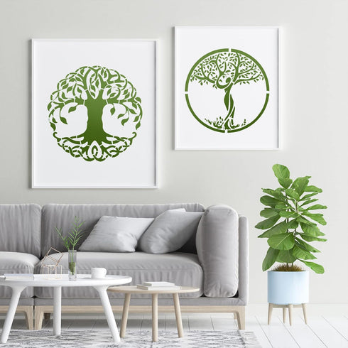 25 Pieces Tree of Life Pattern Stencils Decoration Template Plastic Tree Drawing Painting Stencils Square Reusable Stencils for Painting on Wood F...