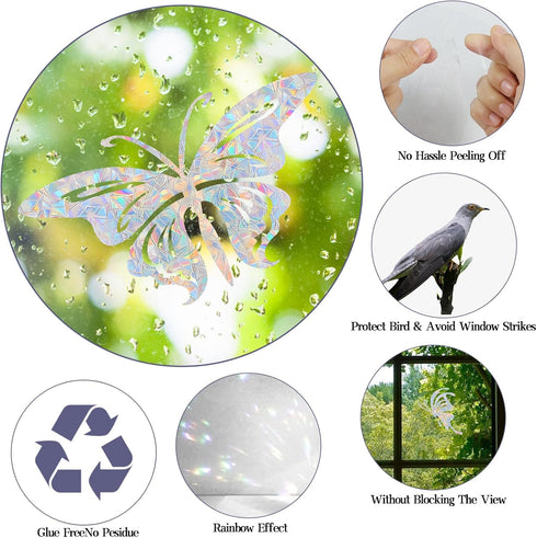 32PCS Butterfly Window Clings - Anti-Collision Window Decals to Save Birds from Window Collisions,Non Adhesive Prismatic Vinyl Window Clings, Rain...