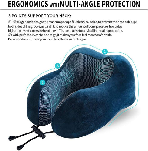 Travel Pillow, Best Memory Foam Neck Pillow Head Support Soft Pillow for Sleeping Rest, Airplane Car & Home Use (Dark Blue)...