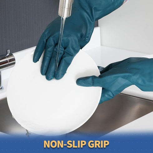 BOOMJOY PVC Cleaning Gloves with Lining, Long Cuff Dishwashing Gloves Heavy Duty, Reusable Large Gloves for Kitchen, Bathroom, Gardening, Working,...