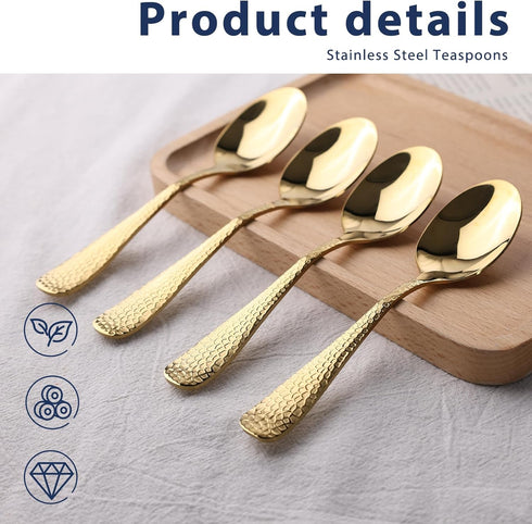 HANSGO 14PCS Hammered Coffee Spoons, Stainless Steel Espresso Spoons Gold Tea Spoons for Dessert Coffee Tea...