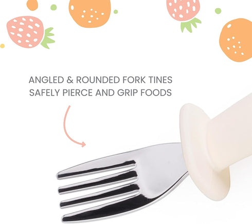 Lulyboo Silverware Utensils, Easy- Grip Handles, Self Feeding Baby & Toddler Stainless Steel Spoon & Fork Set, Ivory...