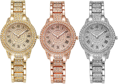 CdyBox 3Pack Ladies Diamond Watch Luxury Rhinestone Bracelet Quartz Analog Watches Set Wristwatch for Women...