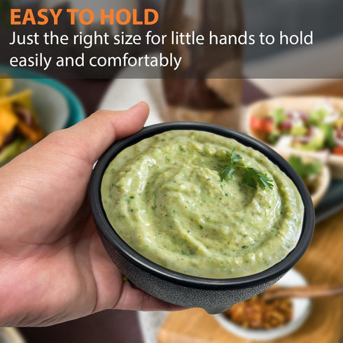 Salsa Bowls – 6 Pack (Black), 13oz BPA FREE Small Bowl Unbreakable Mexican Molcajete Chips Guacamole, Serving Dish, Sauce Cup, Side bowl, Snack, C...