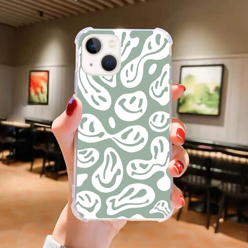 Aesthetic Sage Green Trippy Smile Face Case Compatible with iPhone 14 Plus, Cute Pastel Smile Face Case for iPhone 14 Plus for Teens Women Men, Tr...