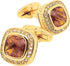 14K Gold Plated Brown Gem Stone Cufflinks for Men Wedding Dress Men Crystal Cufflink for Shirt Party Birthday Anniversary Dress...