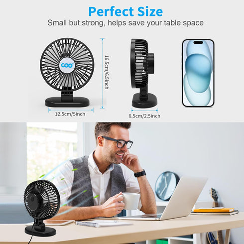 COO Small USB Desk Fan - 3 Speeds Powerful Airflow Fan, Small Mini Portable Fan for Home Office Bedroom Table & Desktop, Small Quiet Electric Fan ...