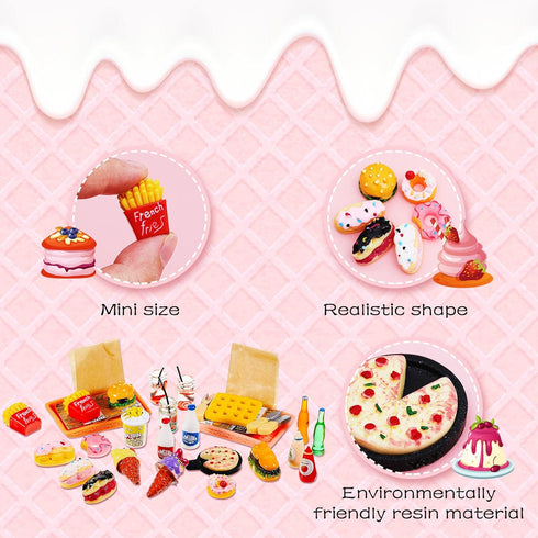 33 Pieces Miniature Fast Food Toy Miniature Food Accessories Play Toys Dollhouse Accessories Hamburger Fries Cake Milk Food Kitchen Accessory Toy ...