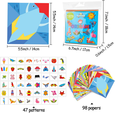Origami Kit for Kids Ages 5-8 8-12, with Guiding Book, 98 Sheets Paper with 47 Patterns, DIY Art and Craft Projects, Beginners Children's Day Gift...