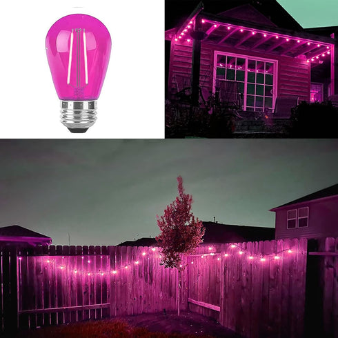 S14 Pink LED Bulb S14 Replacement LED Light Bulbs 2W Plastic Shatterproof LED Night Bulb E26 Base Pink String Lights Waterproof Vintage Bulb for C...