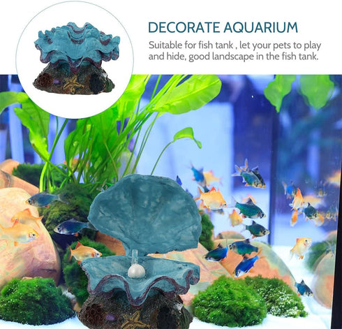 LUOZZY 2Pcs Pearl Scallop Ornaments Fish Tank Bubbler Decorations Underwater Aquarium Resin Craft Decors...