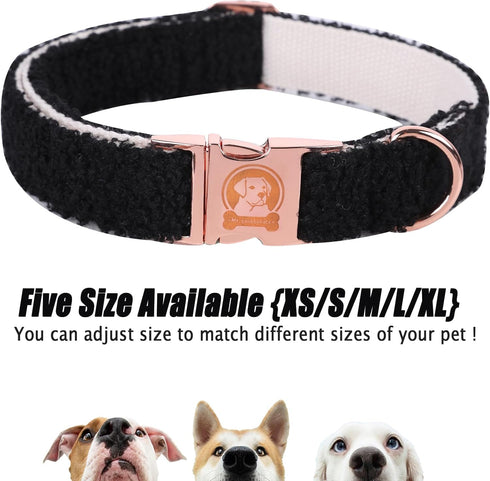 MR. CHUBBYFACE Winter Dog Collar Adjustable Christmas Pet Collar Black Fleece Dog Collar for Small Medium Large Dogs...