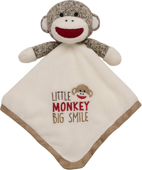 Baby Starters Plush 14 inch Snuggle Buddy with Embroidery and Satin, Sock Monkey Blanket and Toy, Tan...