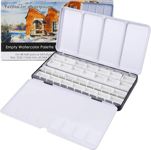 MYARTOOL Empty Watercolor Palette Tins, Metal Watercolor Tin Palette Paint Case with Fold-Out Palette Holds 24 Full Pans for DIY Watercolor Travel...