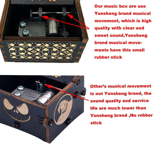 Youtang Hand Crank Music Box Halloween Christmas Laser Engraved Wood Musical Box Jack&Sall Gift for Christmas,Birthday,Valentine's Day,Mother's Da...