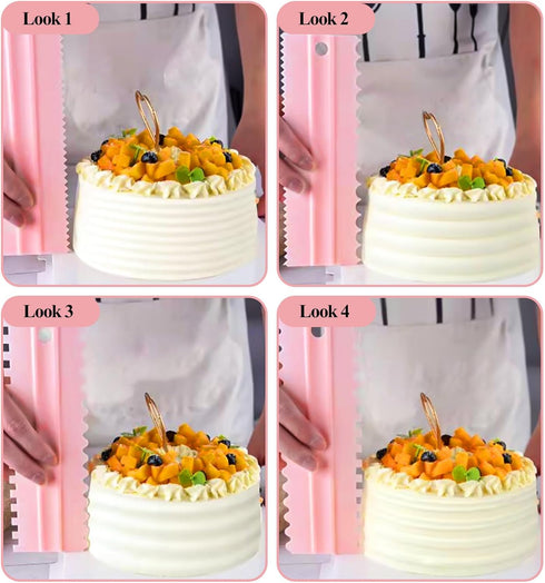 4Pcs Cake Scraper Set, 8.1 Inches Lengthen Cake Scraper Smoother Multipurpose Decorating Comb and Icing Smoother DIY Tool Sawtooth Cake Scraper fo...