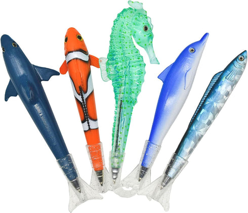 15PCS Novelty Shark Pens Fish Pens Clownfish Sea Horse Pens Ocean Animal Ballpoint Pens With Fin Tail Black Ink Pen For School Ofiice Supplies Sta...