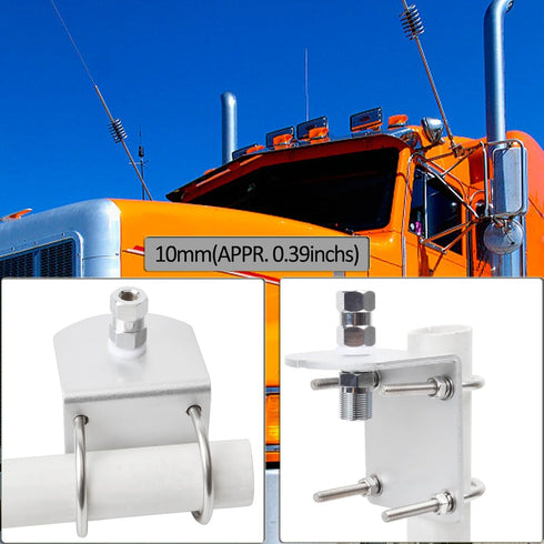 HYS Universal CB Antenna Mount W/ SO239 Stud, Antenna Mast Pole Mount Kits Heavy Duty 2pcs U-Bolt Clamp Bracket, L-Bracket with 10mm(APPR. 0.39inc...