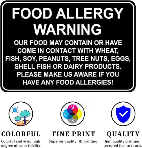 CCPARTON Metal Sign Food Allergy Warning Safety Signs Warning Sign Caution Aluminum Tin Sign Traffic Road Street Sign for Home Cafe Bar 8x12 Inche...
