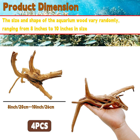 Hamiledyi Driftwood for Aquarium,Natural Spider Wood Reptile Branches Fish Tank Log Ornament Aquarium Trunk Decoration 4 Pcs?8-10inch?...