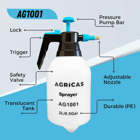 0.5 Gallon Hand Pump Sprayer, 2L Pressure Garden Sprayer, Handheld Weed Sprayer with Adjustable Brass Nozzle, Pump Mister, Lawn and Garden Care, W...