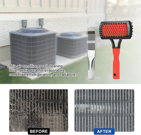 LANMU Air Conditioner Evaporator Coil Cleaning Brush AC Condenser Coil Fin Comb Straightener HVAC Cleaner Brush (1 Fin Comb + 1 Dual-Sided Evapora...