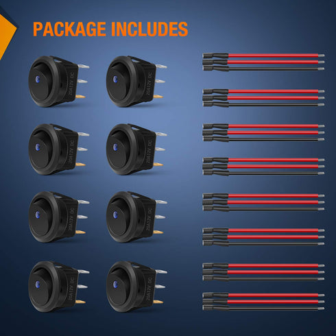 Nilight 8PCS 12V 20A Round Blue Toggle LED Rocker Switch On-Off Control SPST 3Pins for 12V Car Truck Boat Marine Off-Road Vehicle with 24PCS Wires...