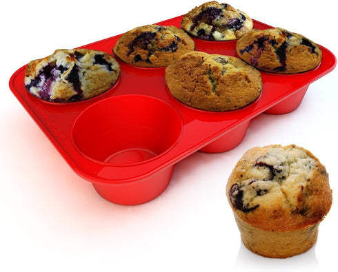 Silicone Texas Muffin Pan 6-Cups, Jumbo Muffin Pan Set of 2, BPA-Free Non-Stick Cupcake Maker, 10.75L x 7.5W for Baking...