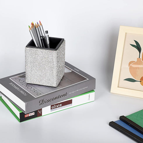BTSKY Crystal Glitter Pen Holder for Desk Shiny Pencil Pot Holder Box Bling Rhinestone Pen Pencil Cup Organizer Decorative Makeup Brushes Holder G...