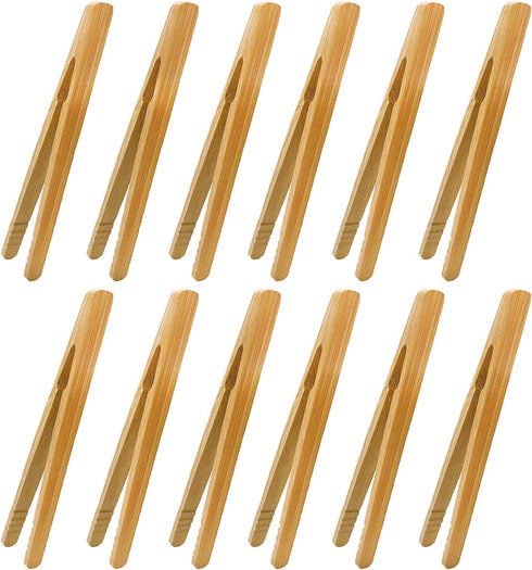 12pcs Bamboo Tongs, 7 Inch Reusable Bamboo Toast Tongs for Toast Bread Pickles Fruits Tea...