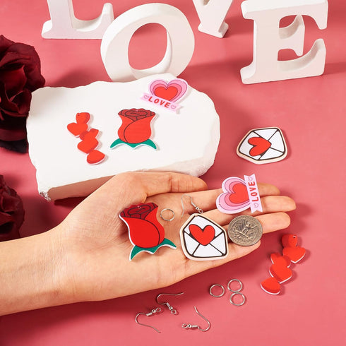 Beadthoven DIY 4 Pairs Love Earring Making DIY Kit for Valentines Day Red Rose Flower Love Heart Letter Acrylic Charms Pendants with Earring Hooks...