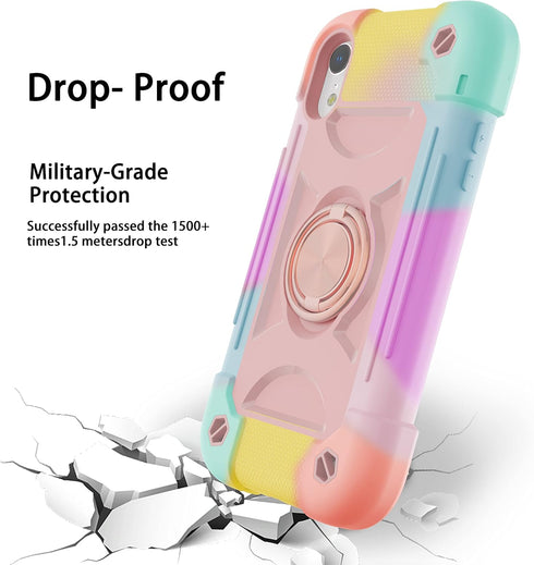 for iPhone XR Case 6.1 Inch with Ring Stand, with 2 Pack Glass Screen Protector,Heavy-Duty Shockproof Rugged Military Grade Cover with Magnetic Ca...