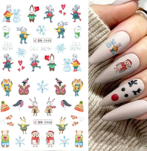 Christmas Nail Art Stickers12 Sheets Water Transfer Nail Stickers Cute Christmas Penguin Nail Decals Winter Nail Art Supplies Snowflake Elk Nail W...