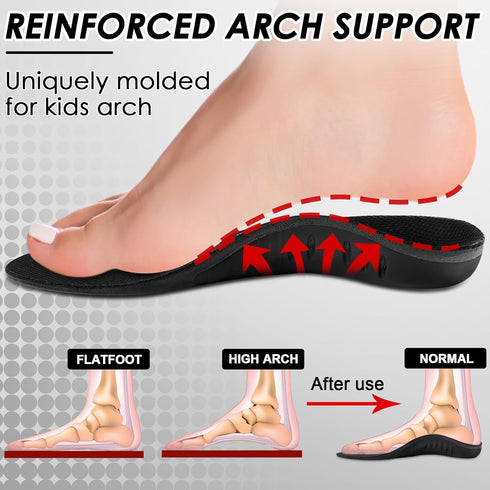ROCKTAKIN Kids Arch Support Shoe Insoles, Plantar Fasciitis Orthotic Inserts Strong Support for Children's High Arch, Flat Feet Pain Relief, Foot ...